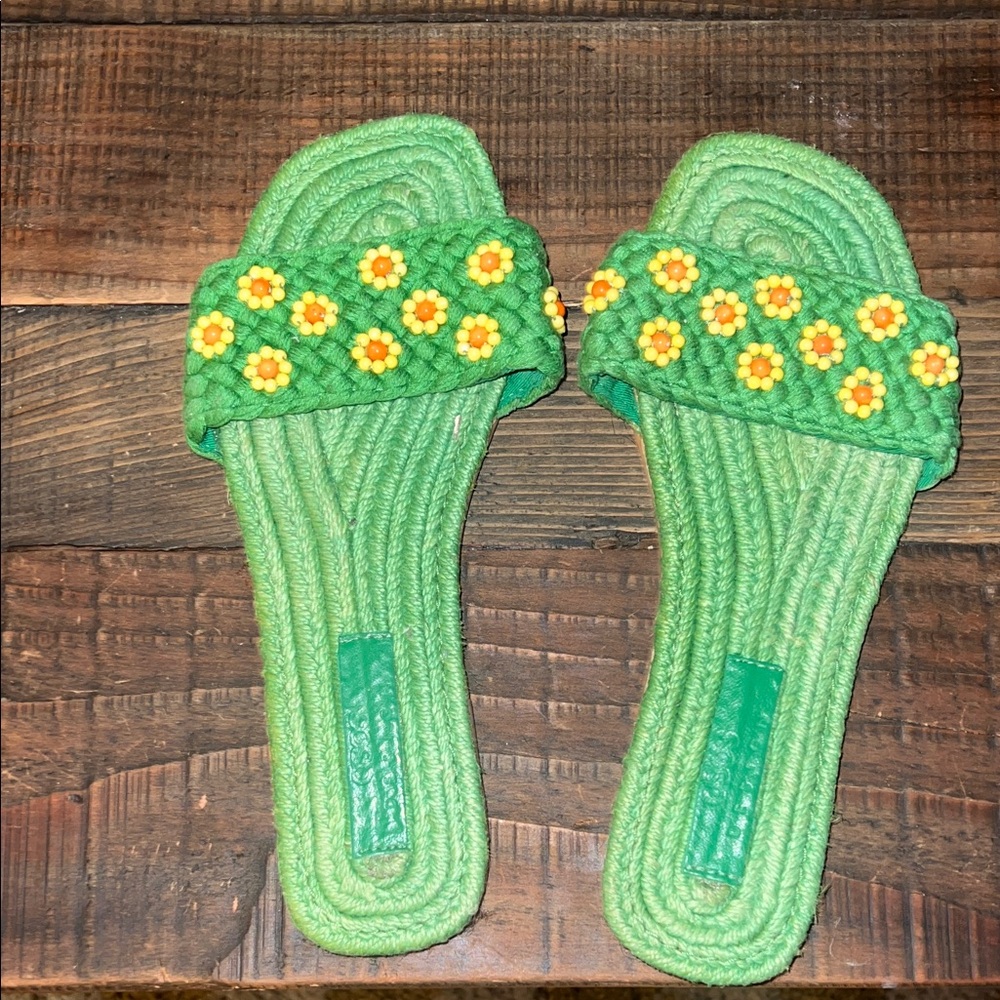 ASOS Green Sandals with Yellow Floral Design